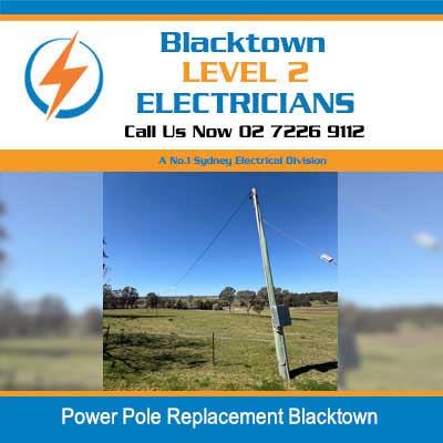 Tall power pole being replaced in open field area in Blacktown